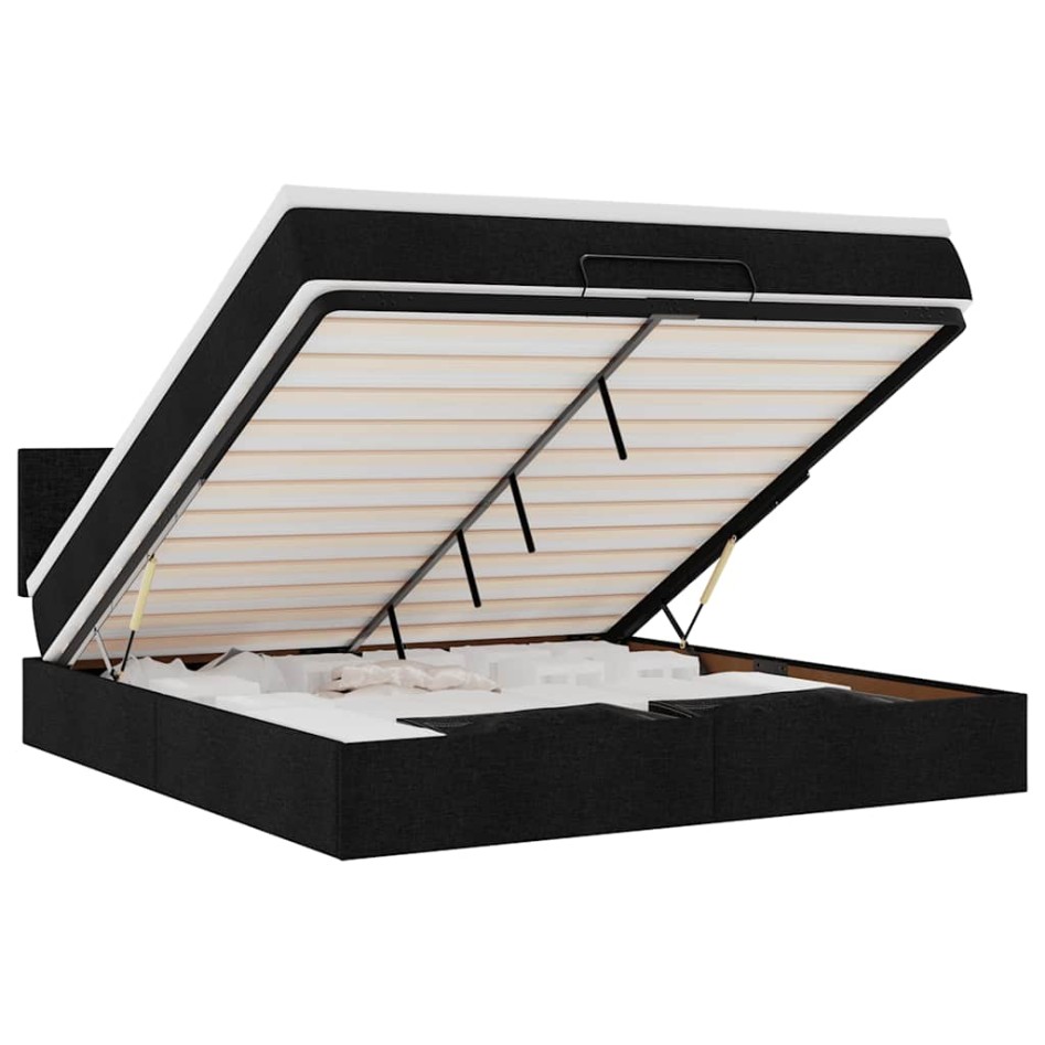 Estructura de cama otomana con colchón tela negra 160x200