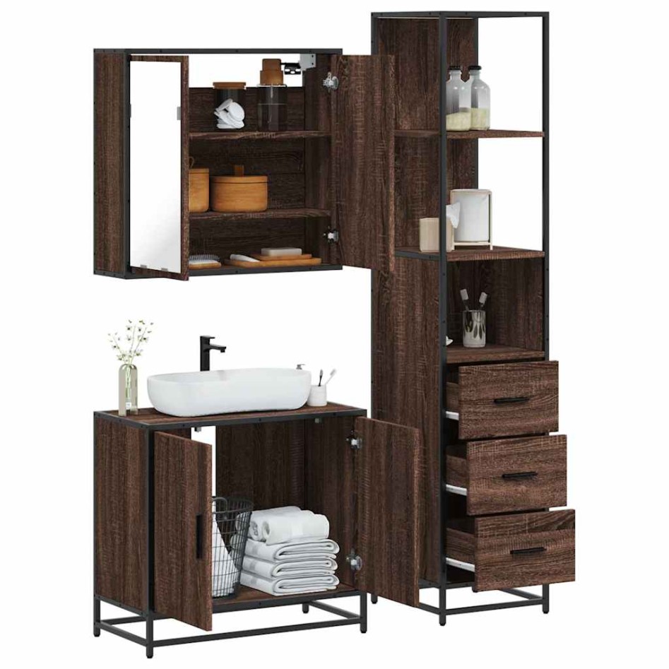 Set de muebles baño 3 pzas madera contrachapada roble
