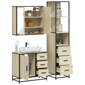 Set de muebles de baño 3 pzas madera contrachapada roble