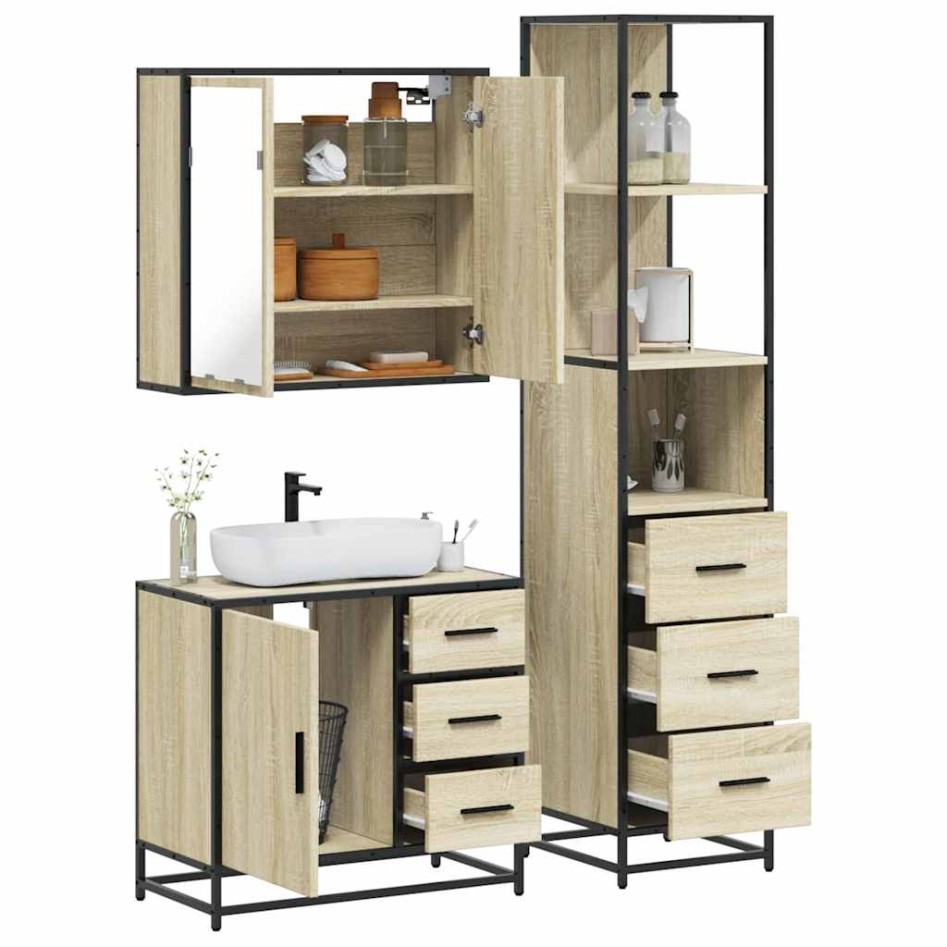 Set de muebles de baño 3 pzas madera contrachapada roble