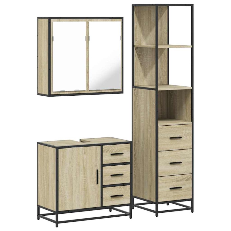 Set de muebles de baño 3 pzas madera contrachapada roble
