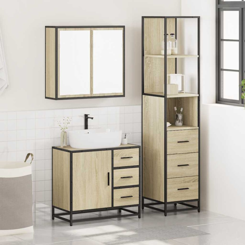 Set de muebles de baño 3 pzas madera contrachapada roble