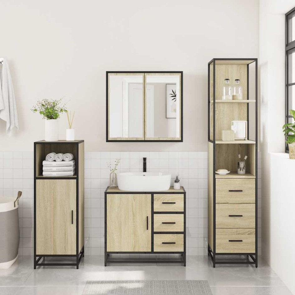 Set de muebles de baño 3 pzas madera contrachapada roble