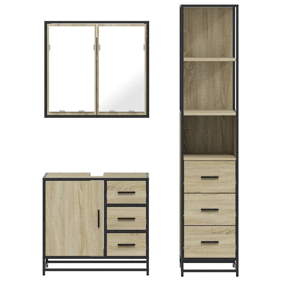 Set de muebles de baño 3 pzas madera contrachapada roble