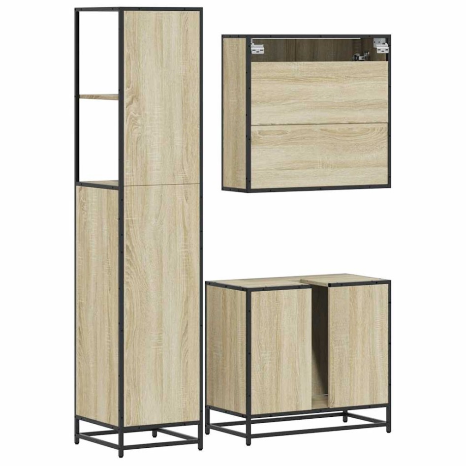 Set de muebles de baño 3 pzas madera contrachapada roble