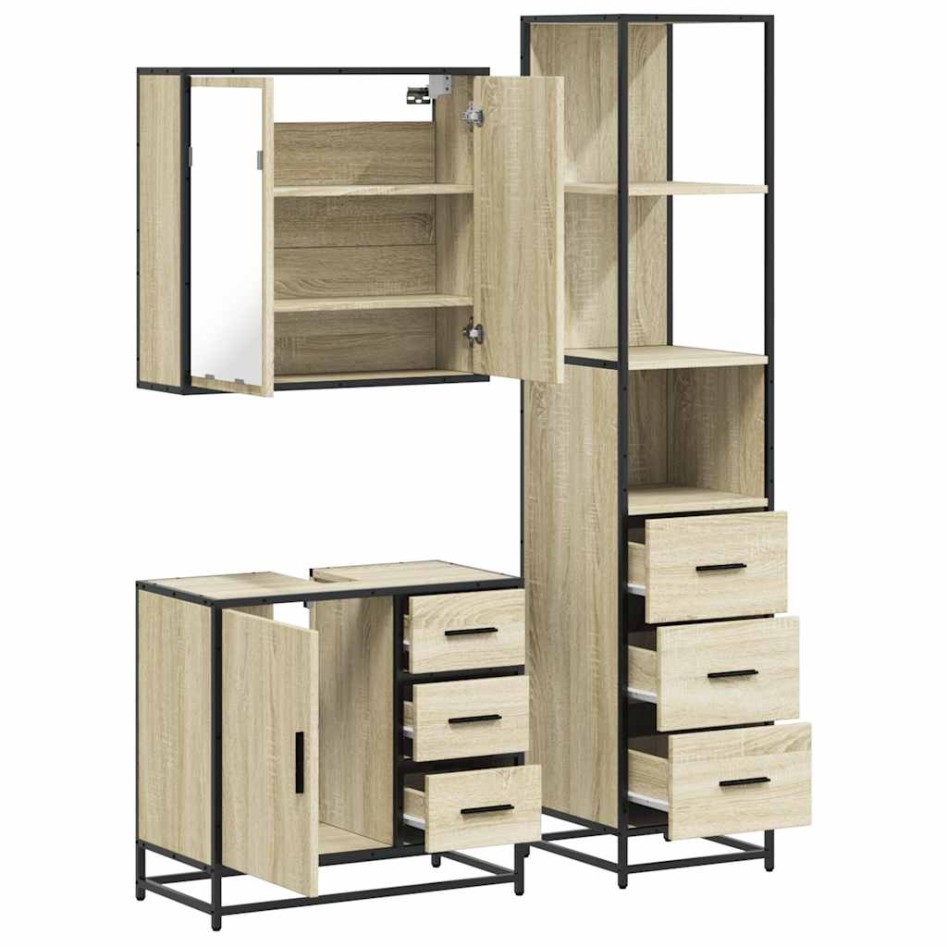 Set de muebles de baño 3 pzas madera contrachapada roble