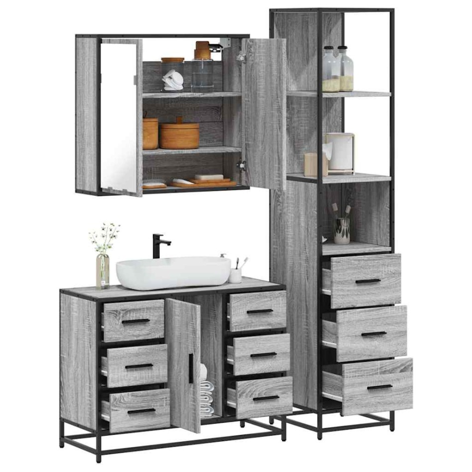 Set de muebles de baño 3 pzas madera contrachapada gris