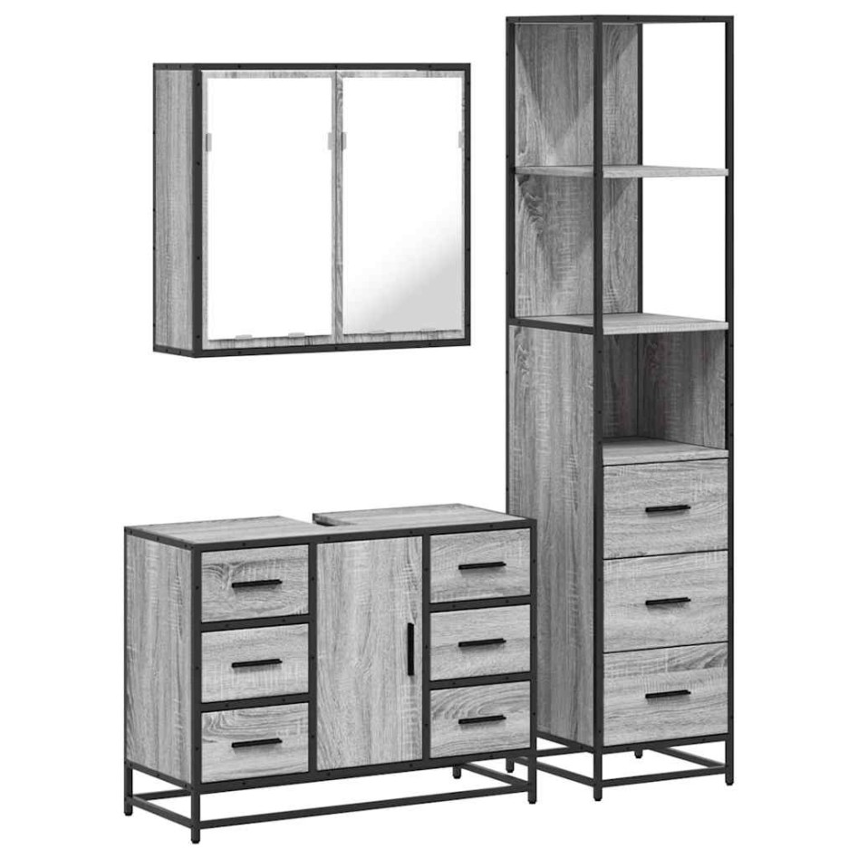Set de muebles de baño 3 pzas madera contrachapada gris