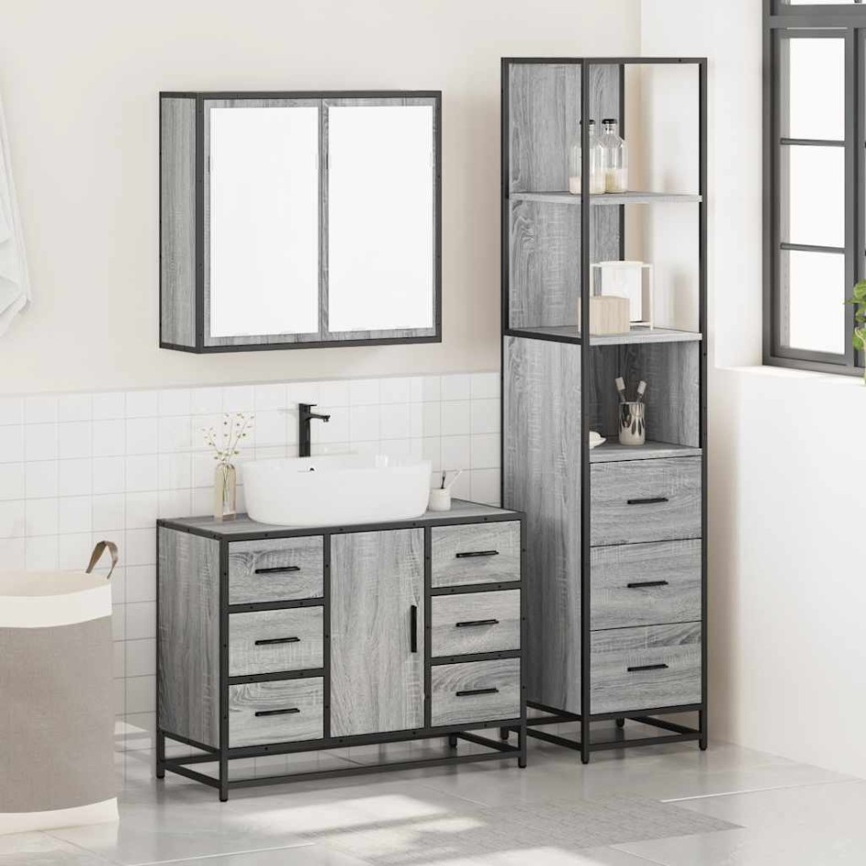 Set de muebles de baño 3 pzas madera contrachapada gris