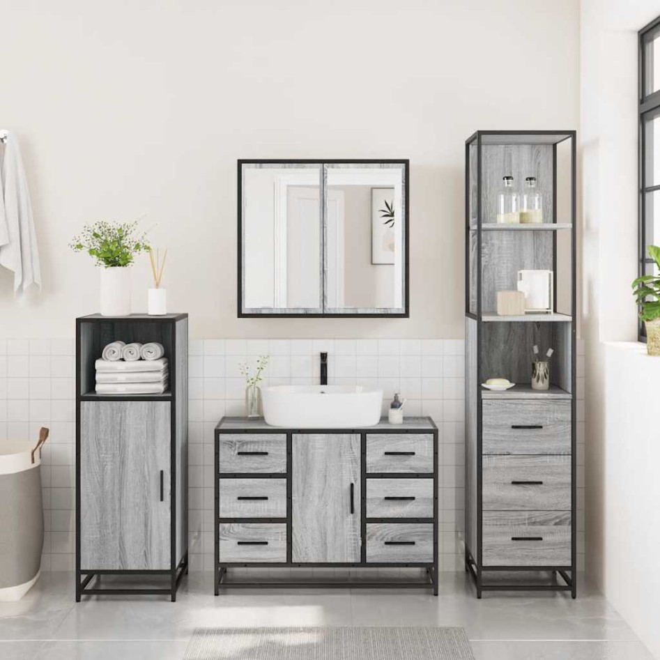 Set de muebles de baño 3 pzas madera contrachapada gris