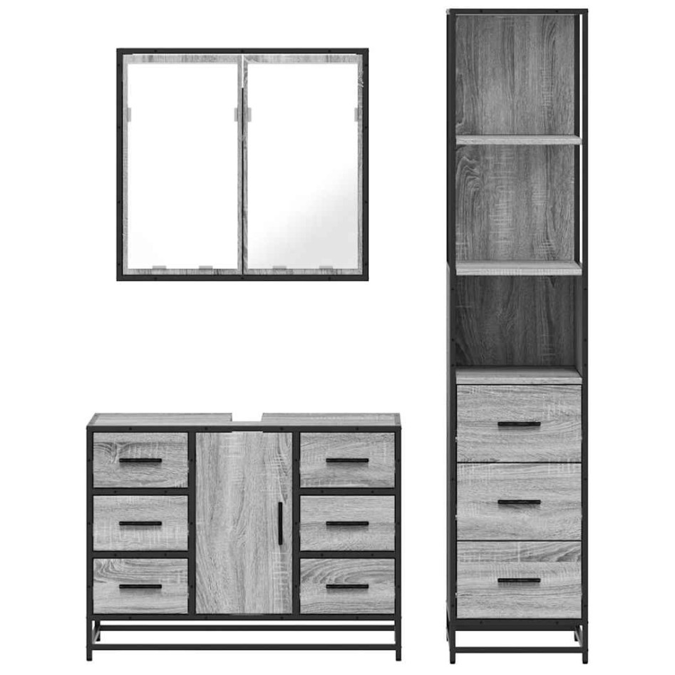 Set de muebles de baño 3 pzas madera contrachapada gris