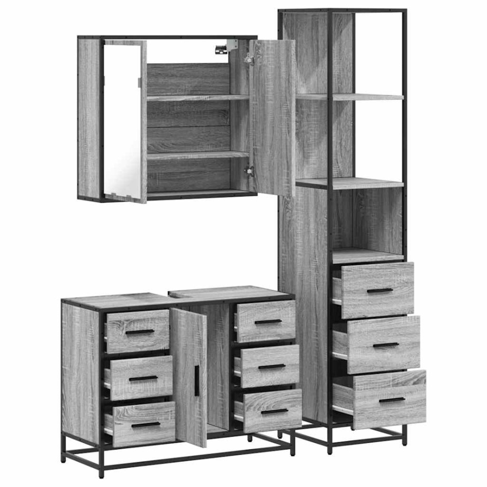 Set de muebles de baño 3 pzas madera contrachapada gris