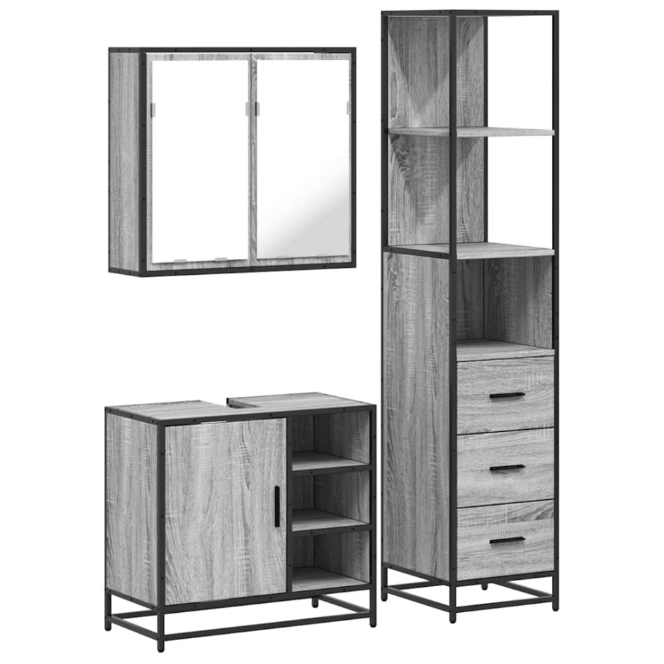 Set de muebles de baño 3 pzas madera contrachapada gris