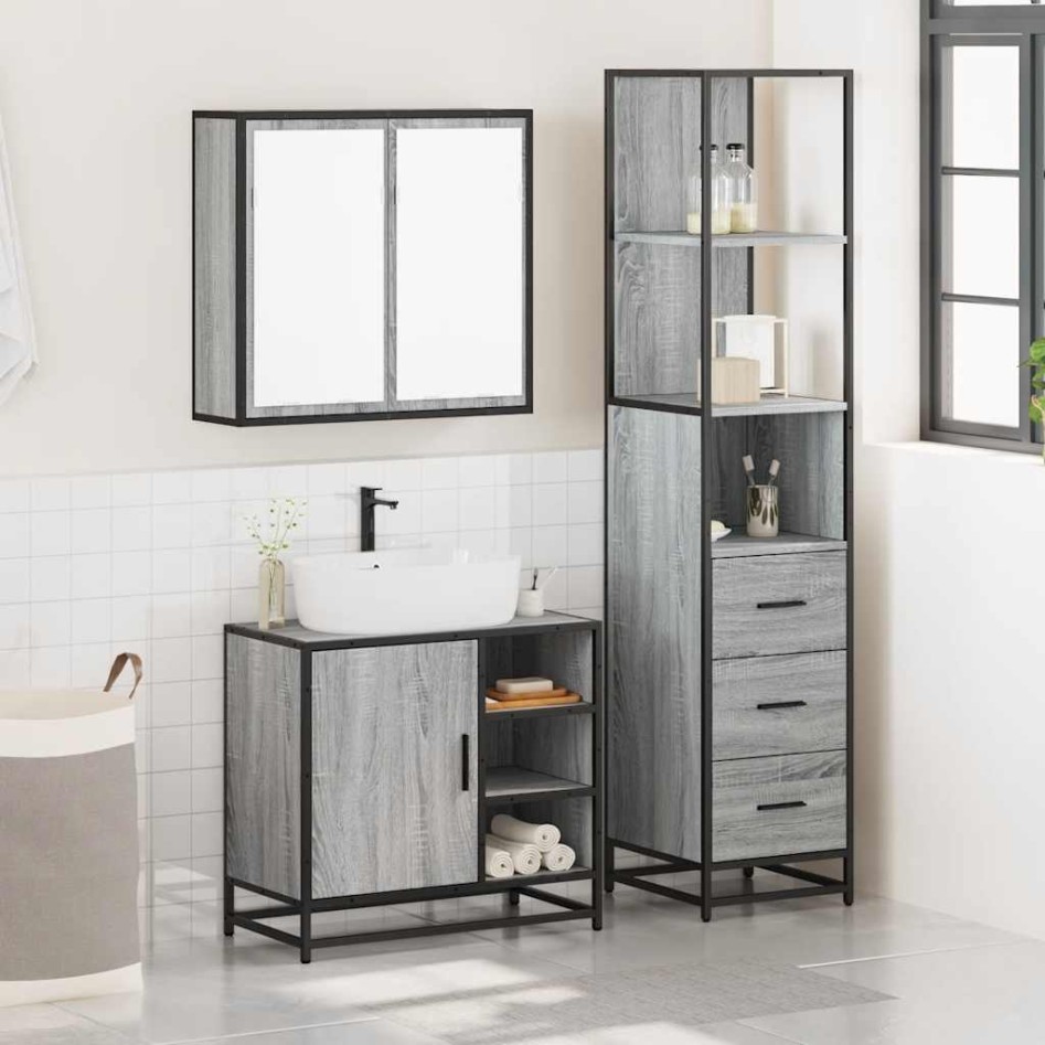 Set de muebles de baño 3 pzas madera contrachapada gris