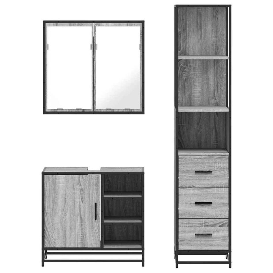 Set de muebles de baño 3 pzas madera contrachapada gris