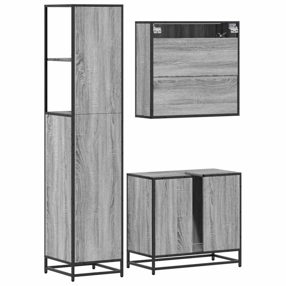 Set de muebles de baño 3 pzas madera contrachapada gris