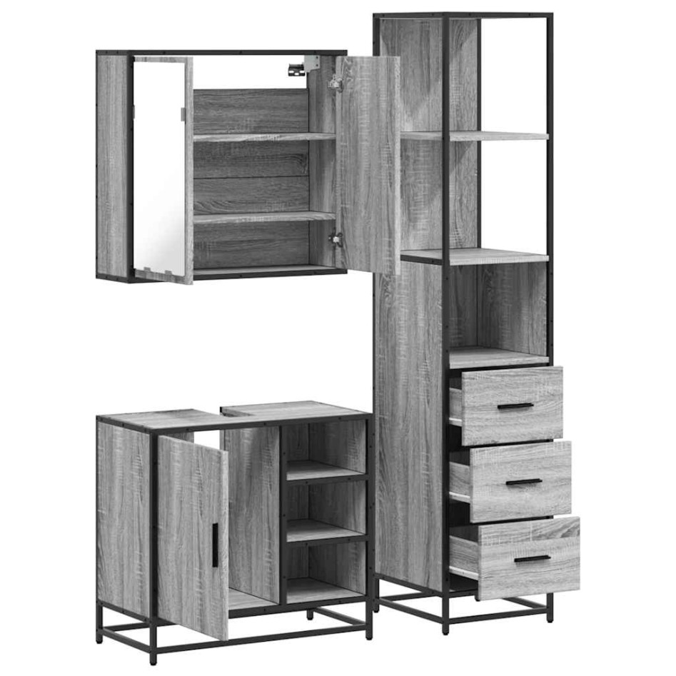 Set de muebles de baño 3 pzas madera contrachapada gris