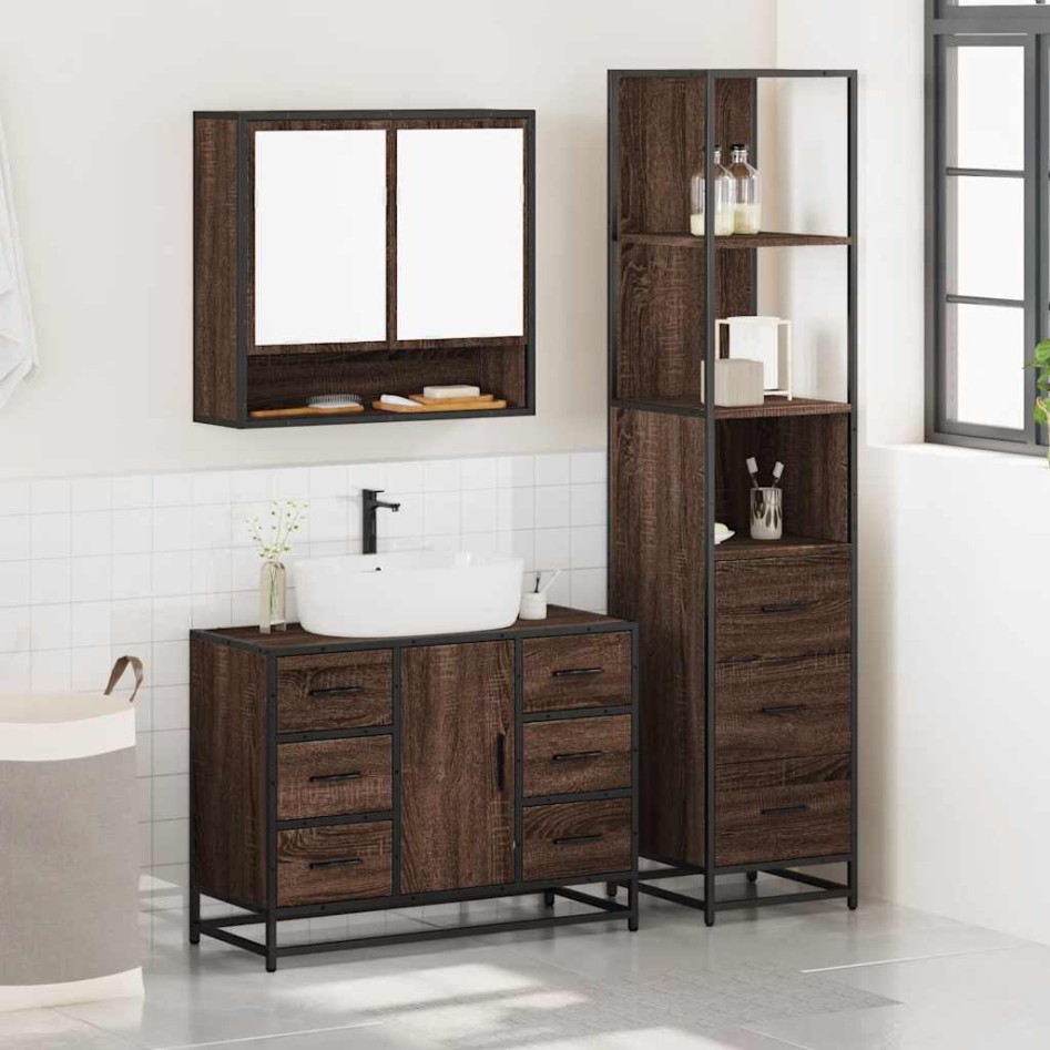 Set de muebles baño 3 pzas madera contrachapada roble