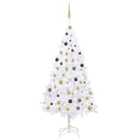 Árbol de Navidad preiluminado con luces y bolas blanco 210