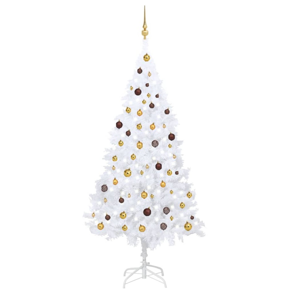 Árbol de Navidad preiluminado con luces y bolas blanco 210