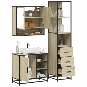 Set de muebles de baño 3 pzas madera contrachapada roble