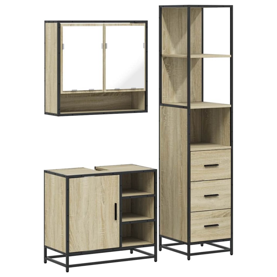 Set de muebles de baño 3 pzas madera contrachapada roble
