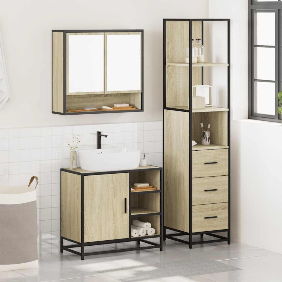 Set de muebles de baño 3 pzas madera contrachapada roble