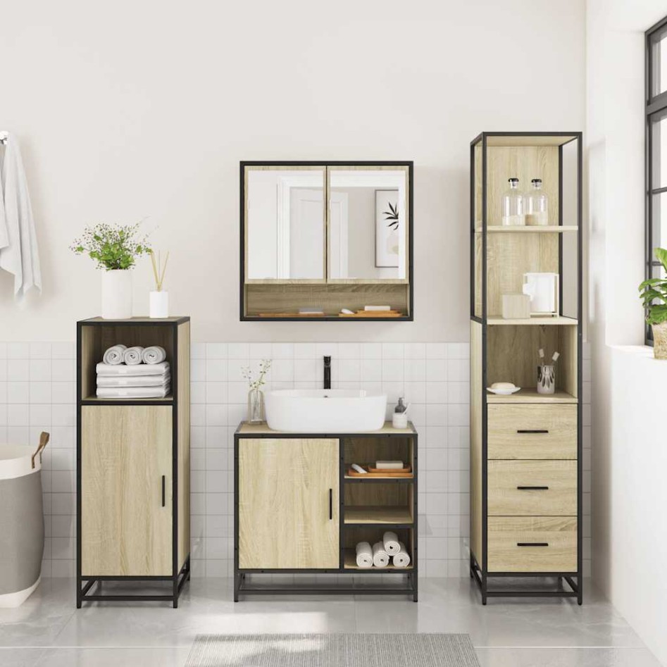 Set de muebles de baño 3 pzas madera contrachapada roble