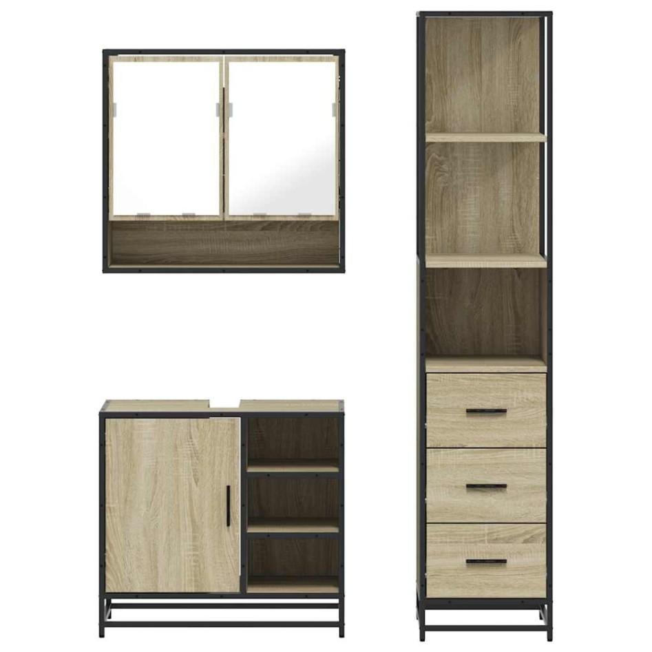 Set de muebles de baño 3 pzas madera contrachapada roble
