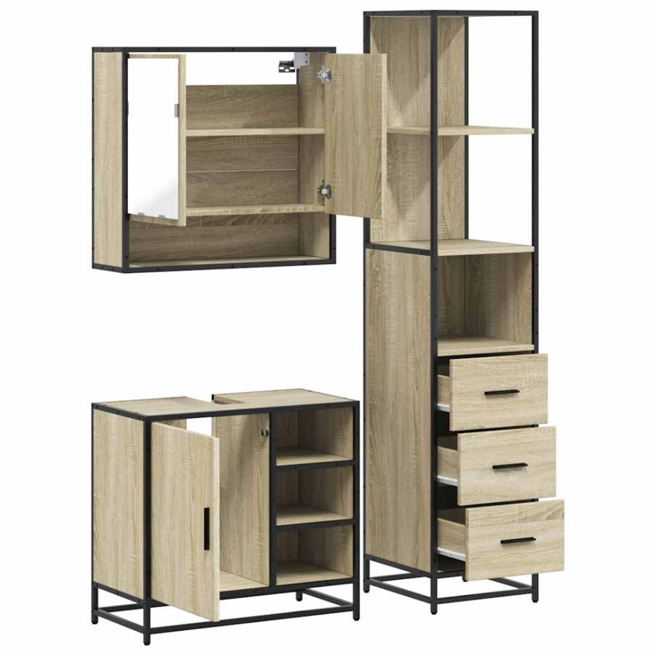 Set de muebles de baño 3 pzas madera contrachapada roble