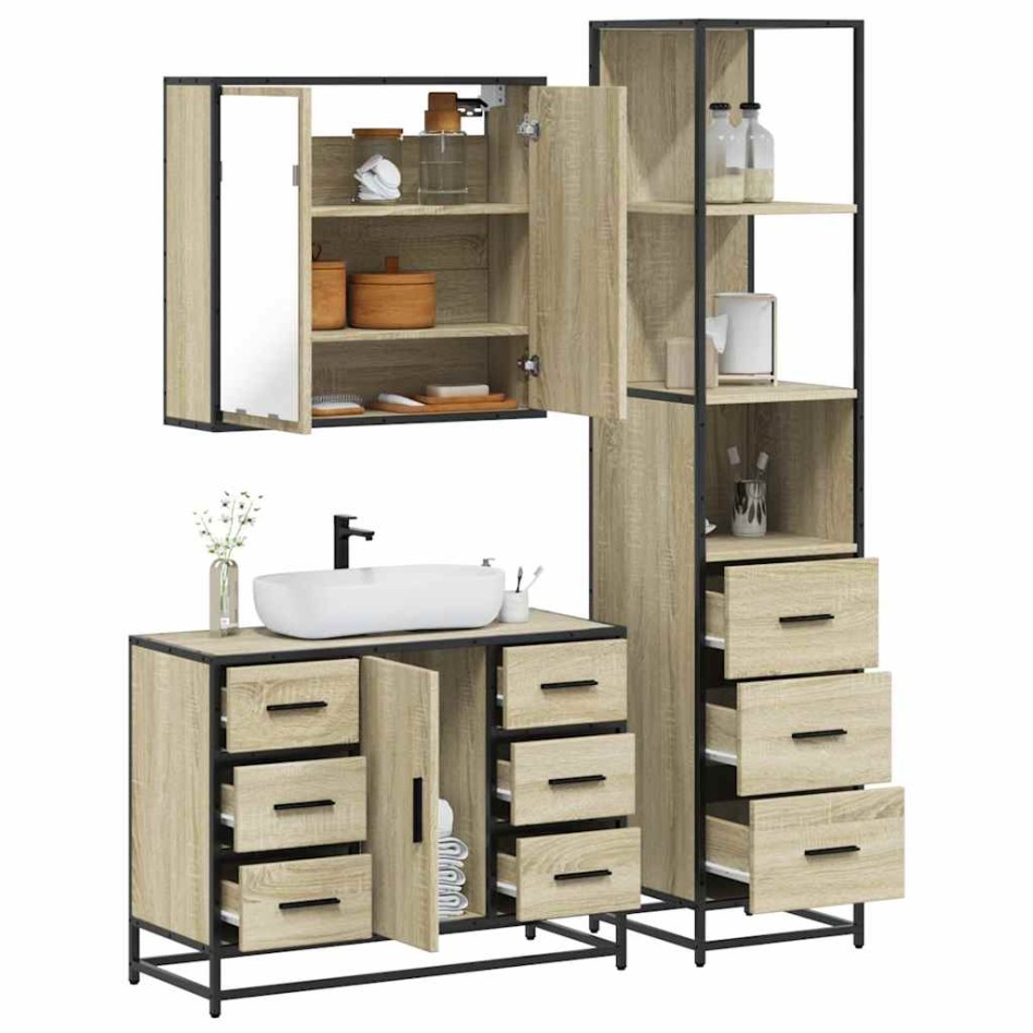 Set de muebles de baño 3 pzas madera contrachapada roble