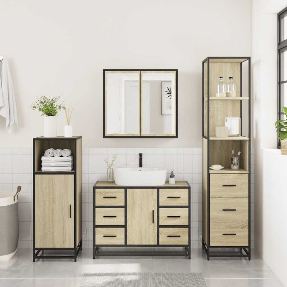Set de muebles de baño 3 pzas madera contrachapada roble