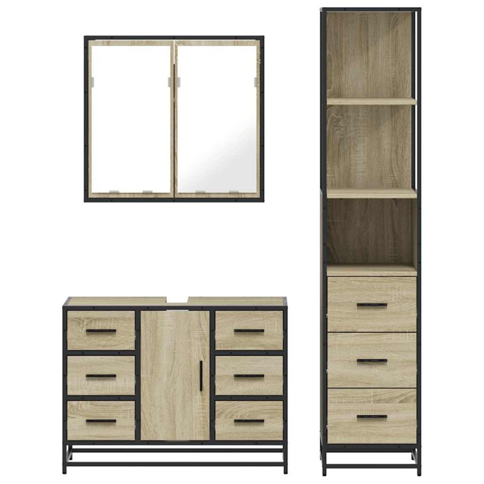 Set de muebles de baño 3 pzas madera contrachapada roble