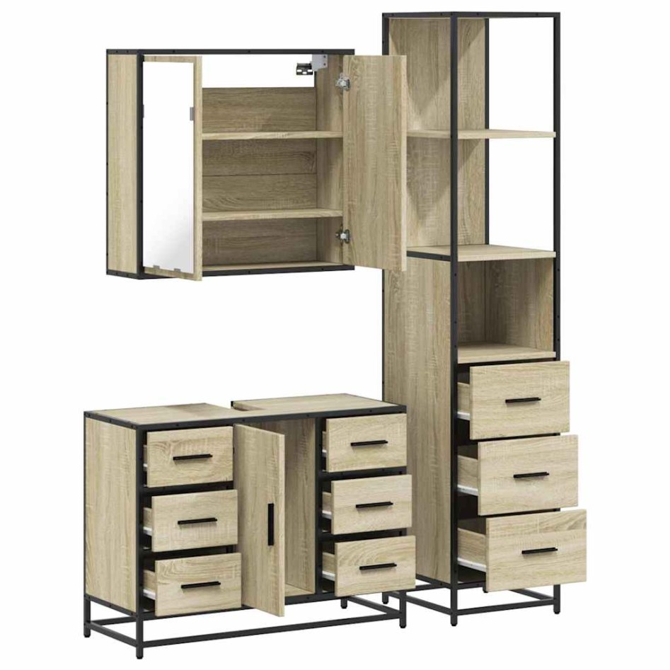 Set de muebles de baño 3 pzas madera contrachapada roble