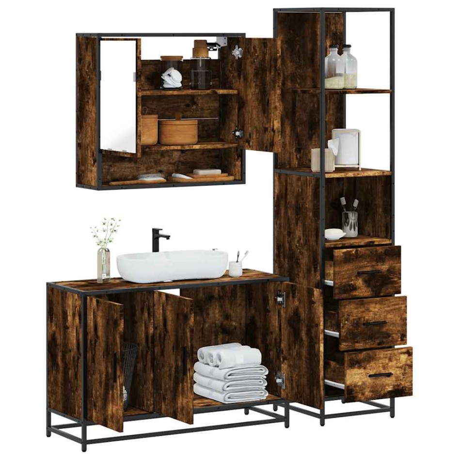 Set de muebles baño 3 pzas madera contrachapada roble