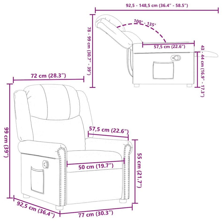 Sillón reclinable cuero sintético marrón