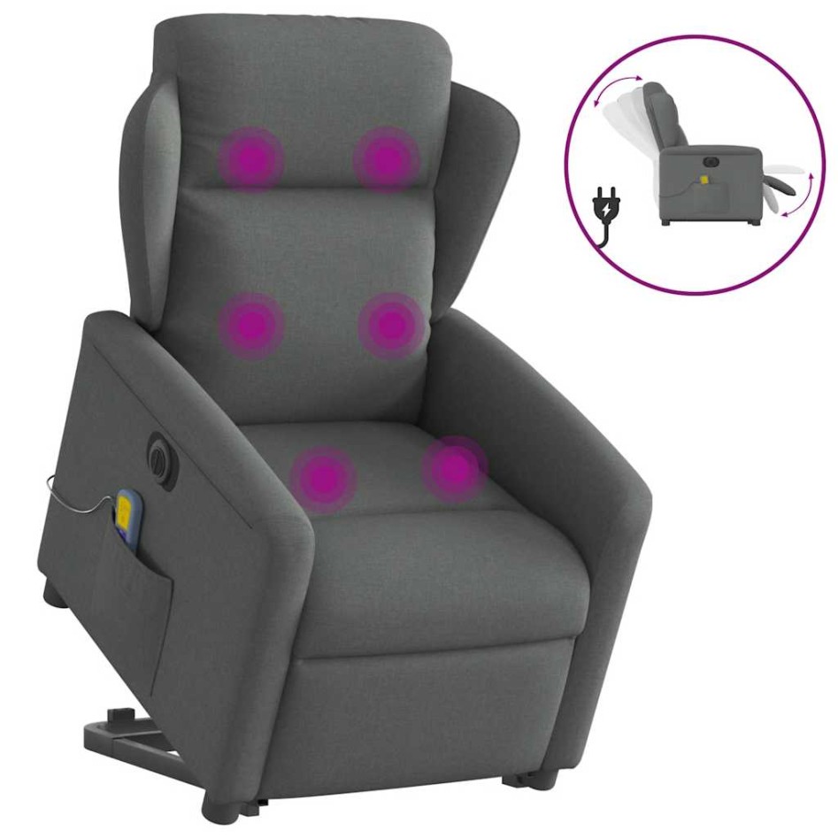 Sillón de masaje eléctrico reclinable elevable tela gris
