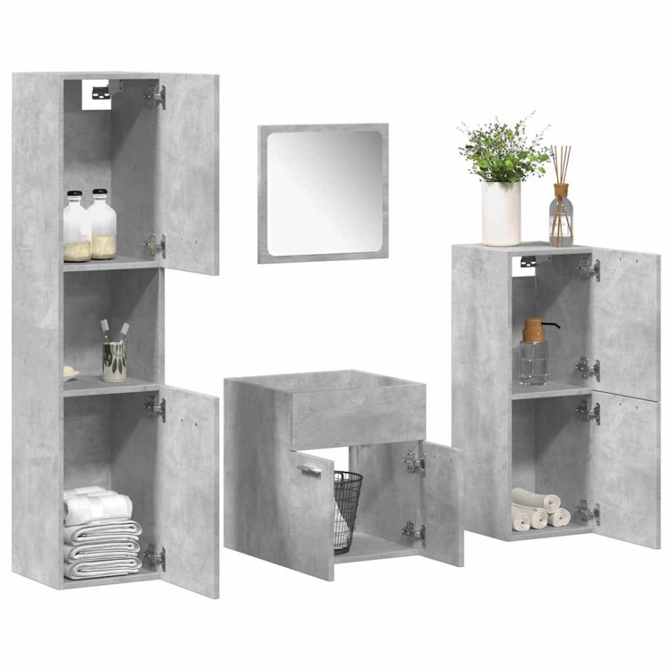 Juego muebles de baño 4 pzas madera contrachapada gris