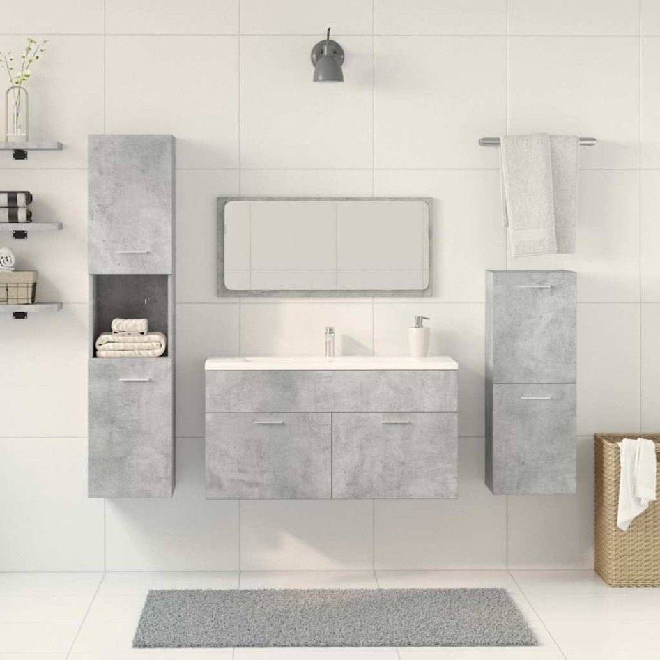 Juego muebles de baño 4 pzas madera contrachapada gris