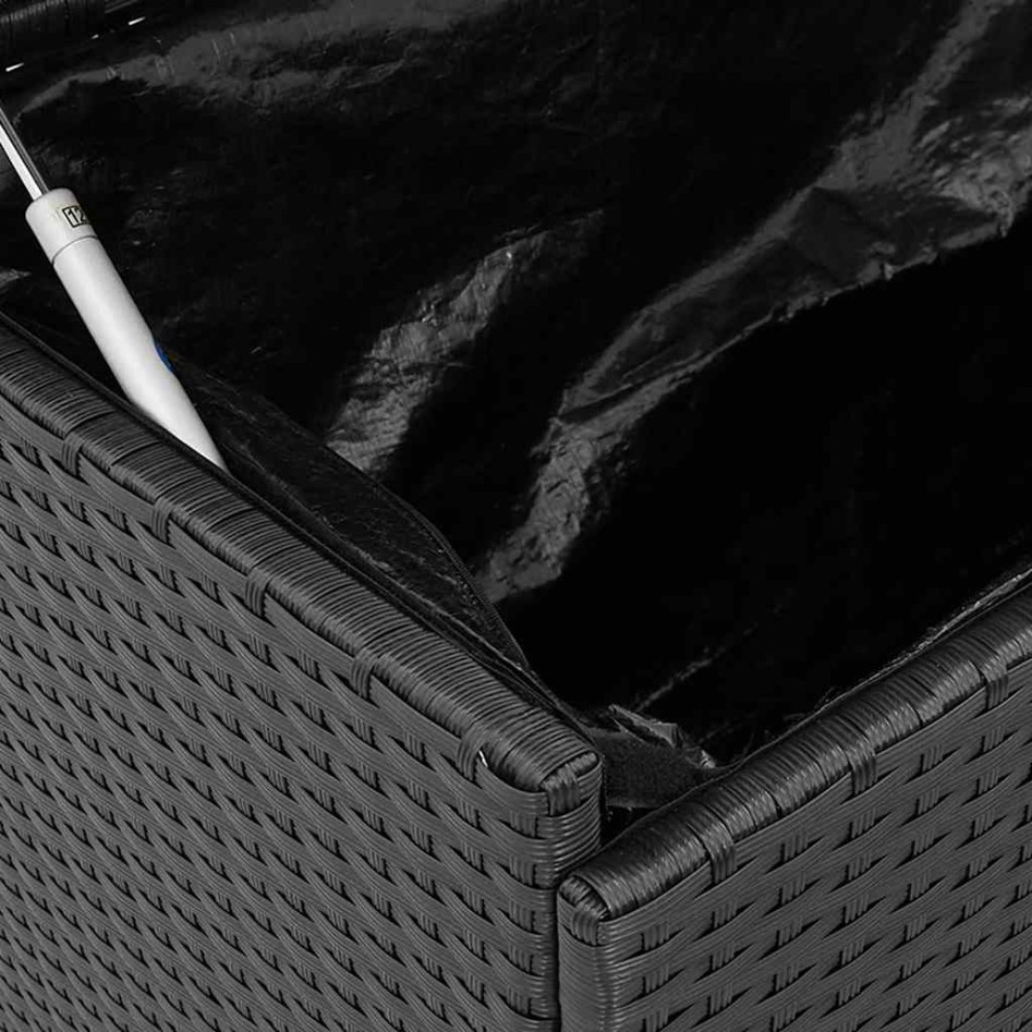 Caja almacenaje jardín ruedas ratán sintético negro