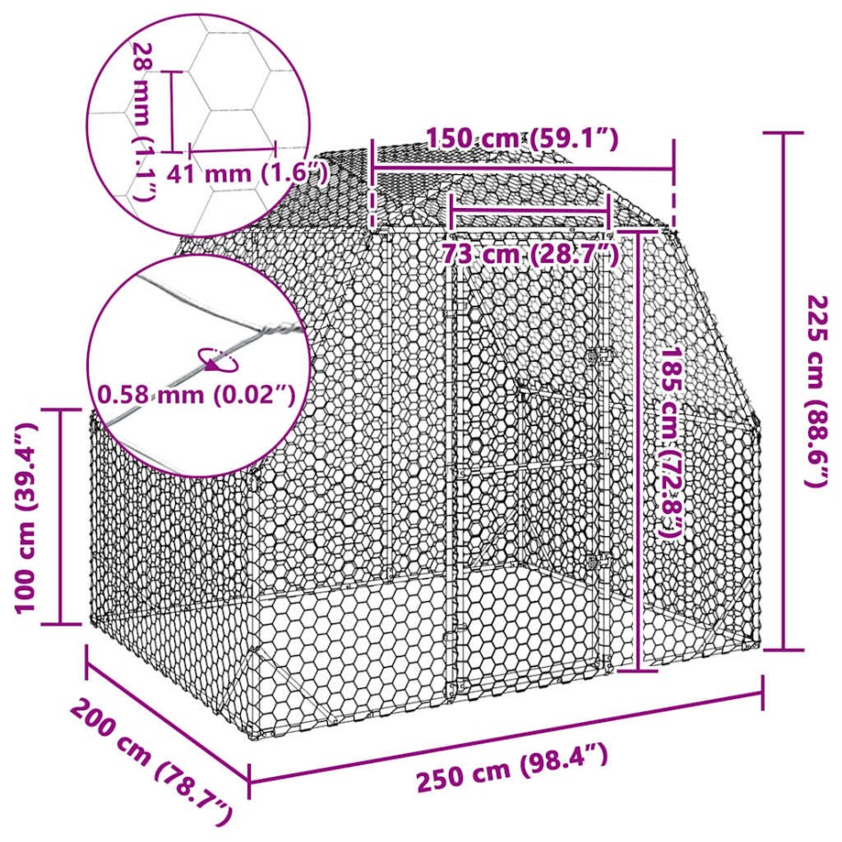 Gallinero 2,5x2x2,25 m acero