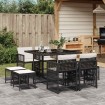 Set de comedor de jardín 9 pzas y cojines ratán sintético negro