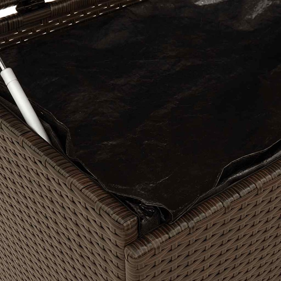 Caja de almacenaje jardín ruedas ratán PE marrón 160x55x75