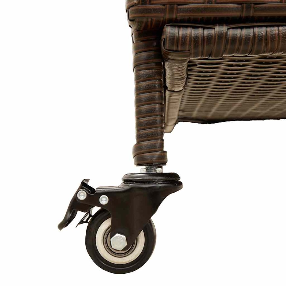 Caja de almacenaje jardín ruedas ratán PE marrón 160x55x75