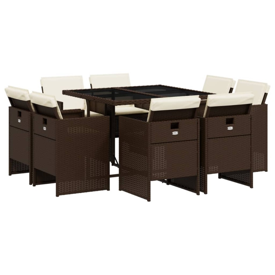 Set comedor para jardín 9 pzas y cojines ratán sintético