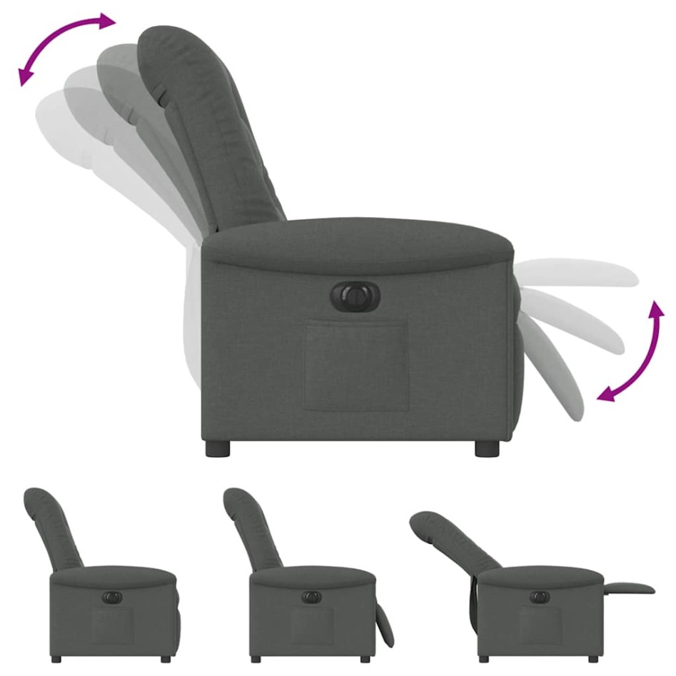 Sillón reclinable eléctrico de tela gris