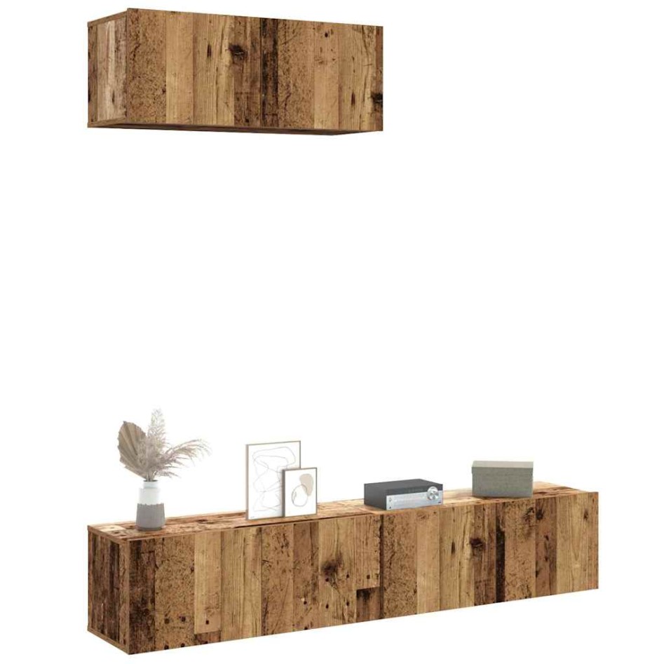 Conjunto de mueble de TV 3 piezas montado la pared madera