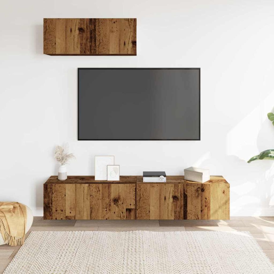 Conjunto de mueble de TV 3 piezas montado la pared madera