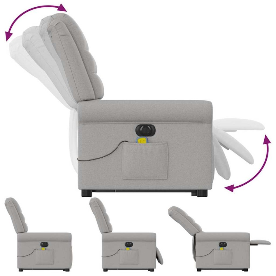 Sillón de masaje eléctrico reclinable elevable tela gris