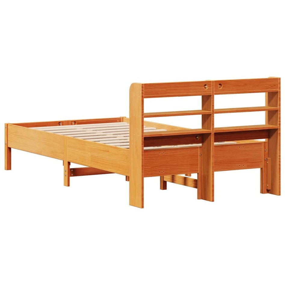 Cama sin colchón madera maciza de pino marrón cera 100x200